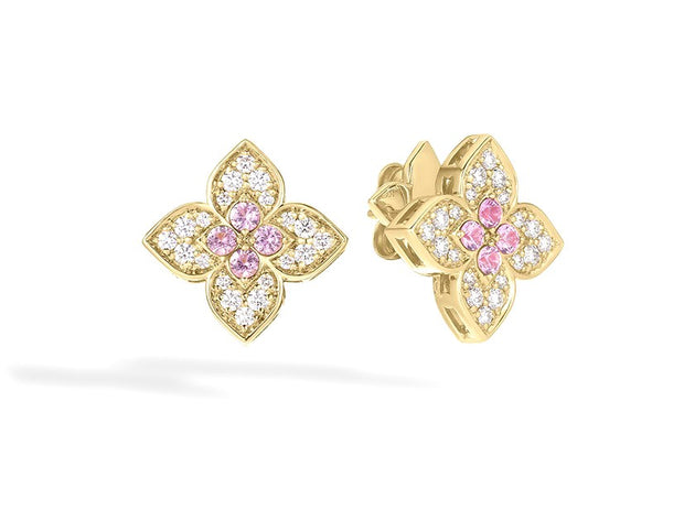 Roberto Coin 18K YELLOW GOLD VENETIAN PRINCESS CARNIVAL DIAMOND & RUBELLITE MEDIUM FLOWER STUD EARRINGS