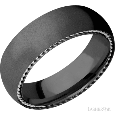Lashbrook 7 Mm Wide/Domed/Zirconium Band With Two 1 Mm Sidebraid Inlays Of 14K White Gold