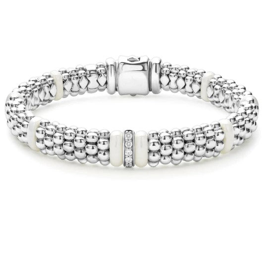 LAGOS Sterling Silver and Diamond White Caviar and Diamond Bracelet