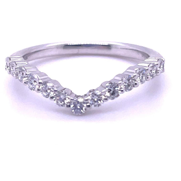 14k White Gold Curved Diamond Wedding Band