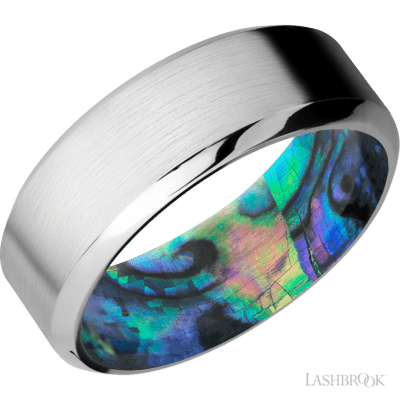 Lashbrook 8 Mm Wide High Bevel Cobalt Chrome Band Featuring A Abalone Sleeve