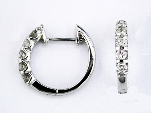 14K White Gold Small Hoop Earrings With 0.50Tw Round Diamonds
