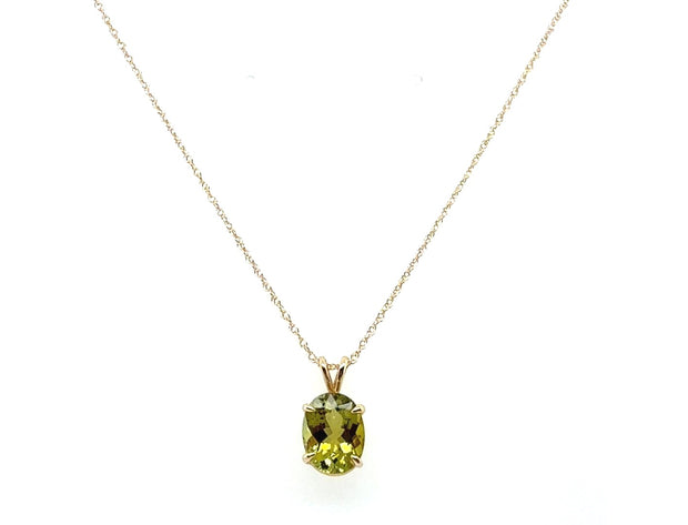 14K Yellow Gold Green Tourmaline Pendant Necklace