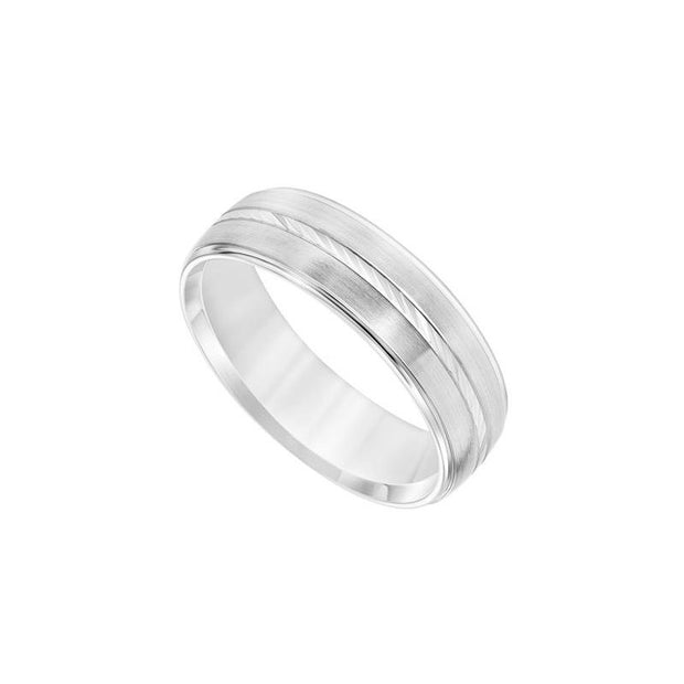 14K White Gold Goldman Luxe Wedding Band Featuring Rounded Edge Detail