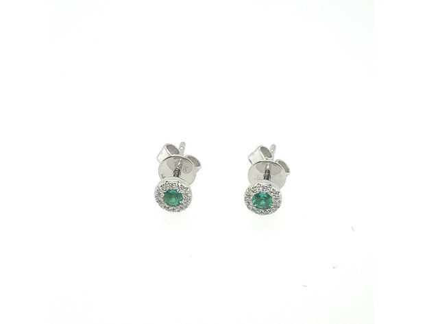 14K Diamond & Emerald Stud Earrings