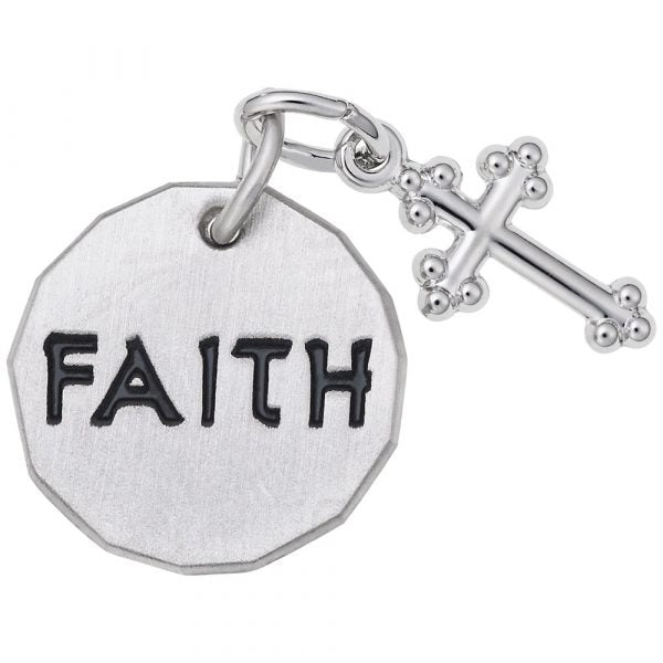 Sterling Silver Faith Tag With Cross Accent Charm