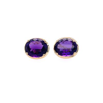 14K Yellow Gold Amethyst Stud Earrings