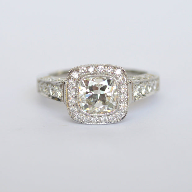 Platinum Martin Flyer Diamond  Halo Engagement Ring