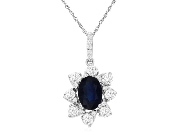 14K White Gold Sapphire and Diamond Pendant