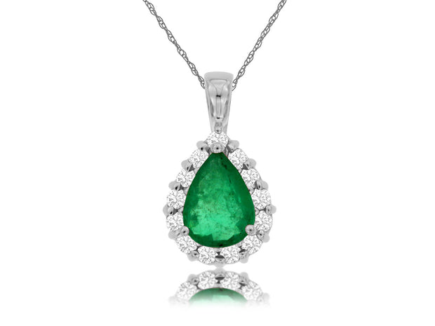 14K White Gold Emerald and Diamond Pendant