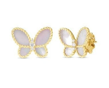 18K YELLOW GOLD JASMINE DIAMOND & MOTHER OF PEARL BUTTERFLY STUD EARRINGS