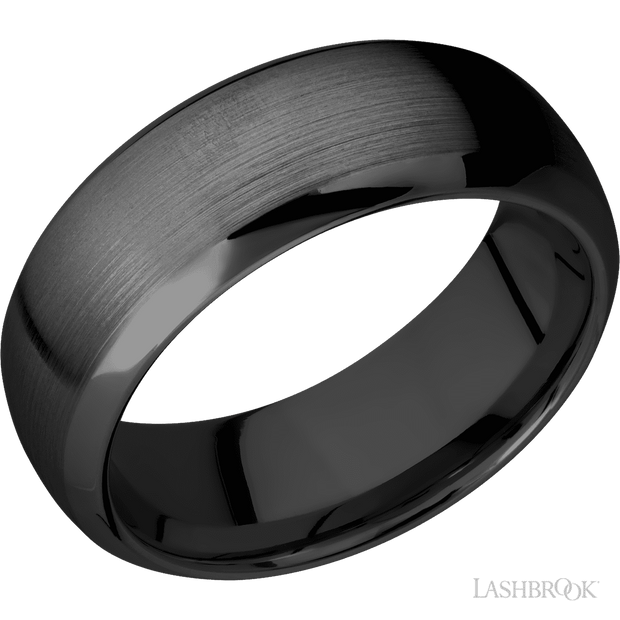 Lashbrook 8 Mm Wide Domed Bevel Zirconium Band. First Finish Satin. Second Finish Polish.