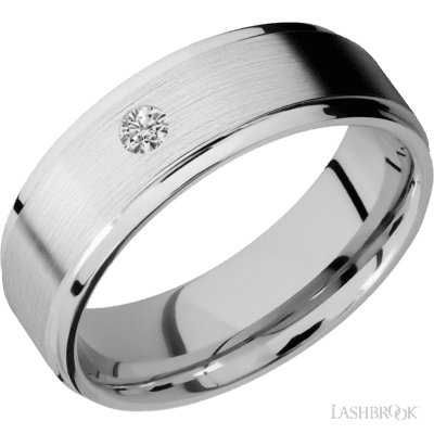 Lashbrook 7 Mm Wide/Flat Grooved Edges/14K White Gold Band With An Arrangement Of 1 .1 Carat Round Diamond