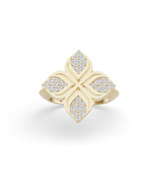 Roberto Coin 18K YELLOW GOLD ARABESQUE PAVE DIAMOND FLOWER RING