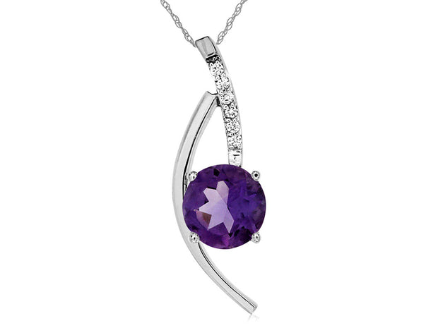 14K White Gold Amethyst and Diamond Pendant