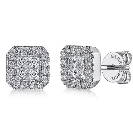 14K White Gold Pave Diamond Geometric Studs From The Designers At Gabriel & Co. Featuring .58CT Total Weight Diamonds