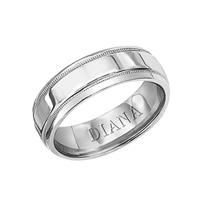 Platinum Comfort Fit Engraved Wedding Band With Milgrain Design,  Size 10  Width: 6.