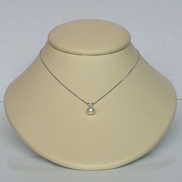 14K White Gold Pearl and Diamond Pendant
