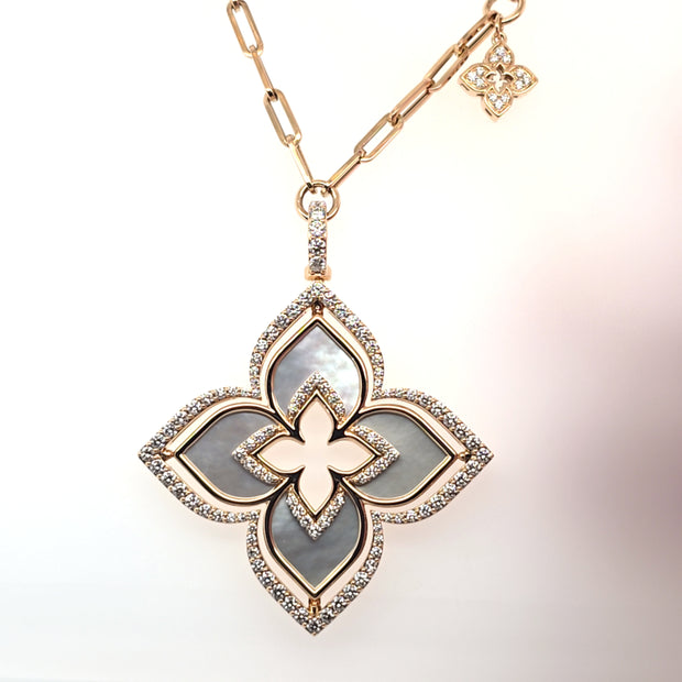 Roberto Coin 18K ROSE GOLD VENETIAN PRINCESS PIROUETTE DIAMOND & MOTHER OF PEARL LARGE FLOWER NECKLACE