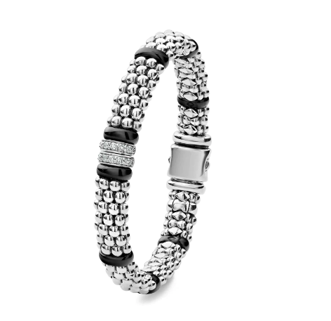 LAGOS BLACK CAVIAR  Double Station Diamond Caviar Bracelet 9mm, SMALL+ (6.5) 0.22 Carat TWT