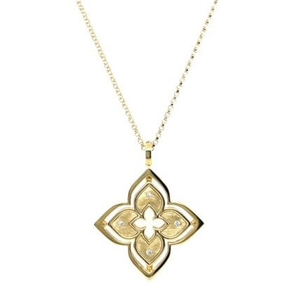 Roberto Coin 18K YELLOW GOLD VENETIAN PRINCESS PIROUETTE DIAMOND & MOTHER OF PEARL FLOWER NECKLACE
