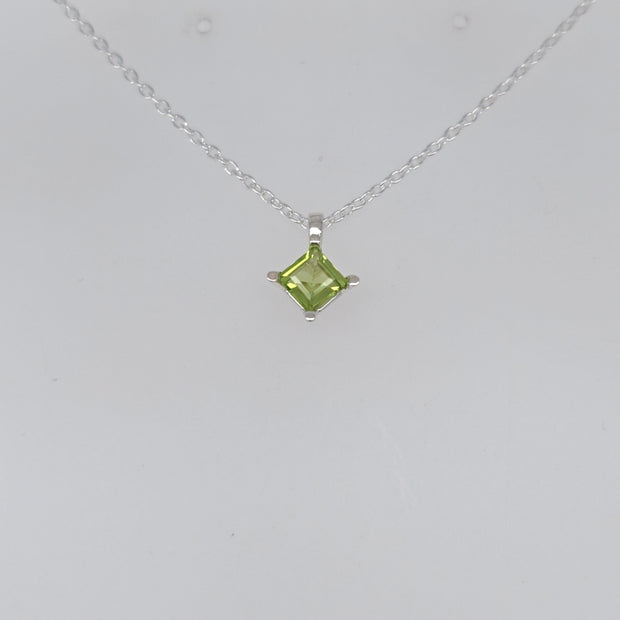 Sterling Silver 4.5x4.5MM Princess Shaped Peridot Prong Set Pendant