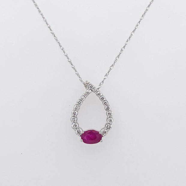 14K White Gold Ruby Diamond Fashion Pendant