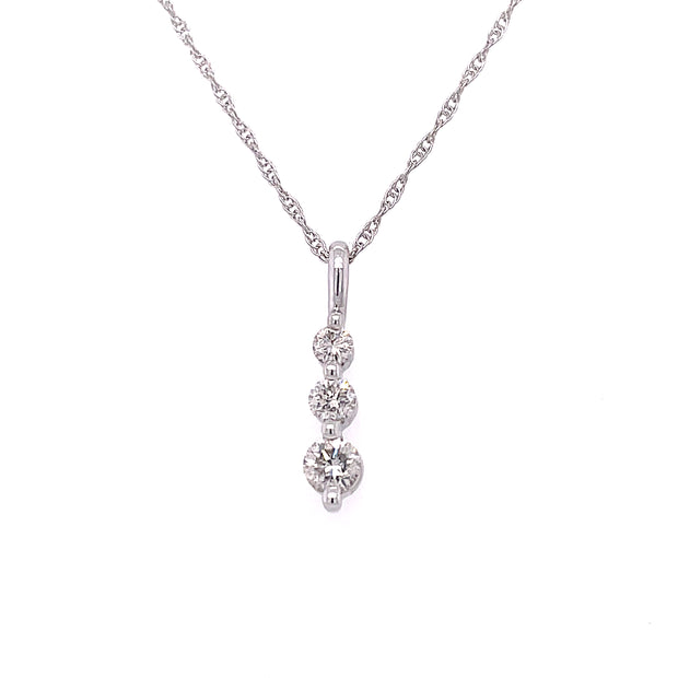 14K White Gold Diamond Trio Drop Pendant On 14K White Gold 18" Rope Chain Features Approiximately .45Ct Total Weight