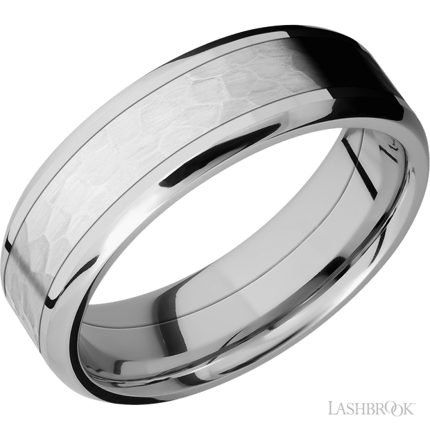 Lashbrook 7 Mm Wide/Beveled/14K White Gold Band With One 4 Mm Centered Inlay Of Cobalt Chrome