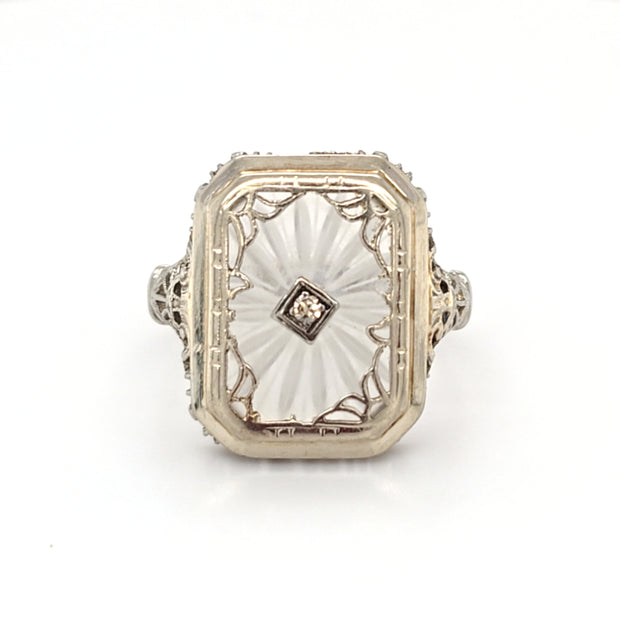 Estate 14K White Gold Diamond Antique Style Ring