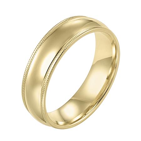 14K Yellow Gold Comfort Fit Goldman Luxe Wedding Band Featuring High Polish Finish And Milgrain Edges