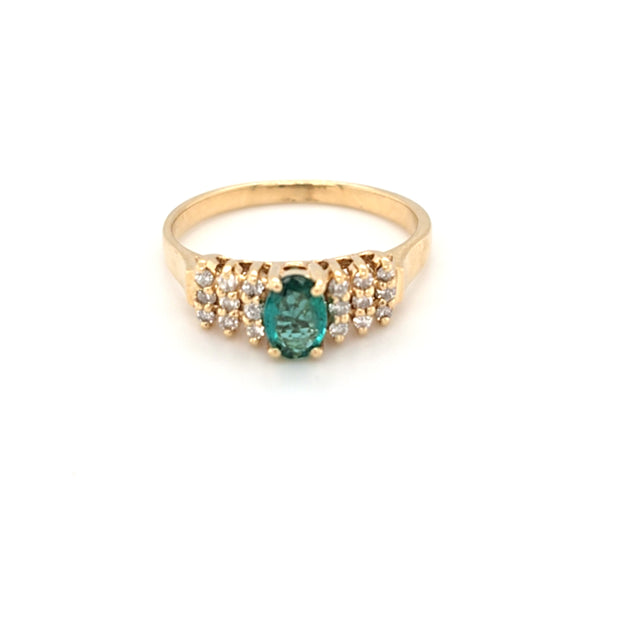Estate 14K Yellow Gold Diamond Emerald Ring