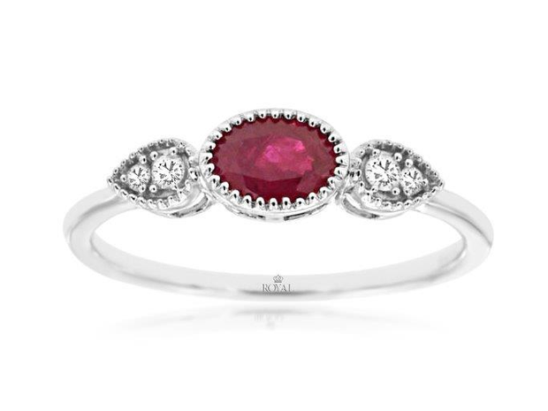 14K White Gold Ruby And Diamond Ring