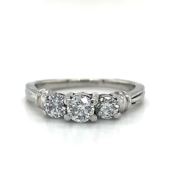 14K White Gold Diamond Three Stone Engagement Ring