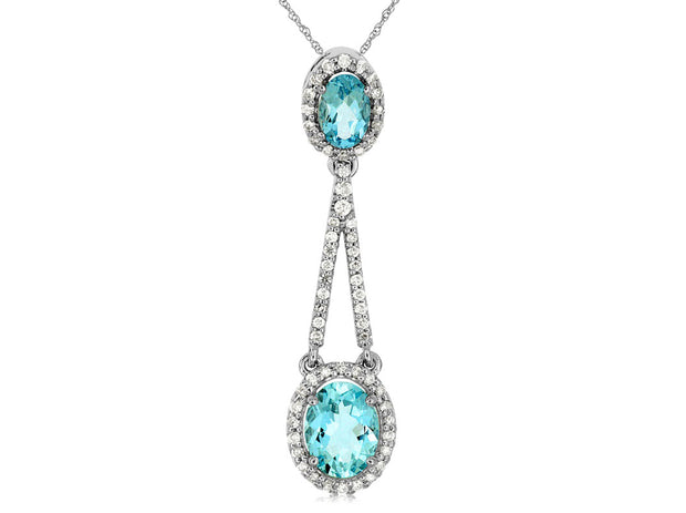 14k White Gold Private Label Aquamarine and Diamond Pendant