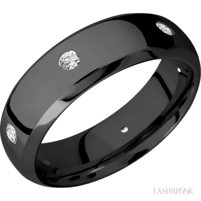 Lashbrook 7 Mm Wide/Domed Bevel/Zirconium Band With A 6XEVEN Arrangement Of .07 Carat Round Diamonds