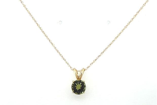 14K Yellow Gold 1.30 Tw Round Green Tourmaline Pendant