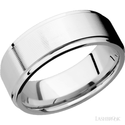 Lashbrook 8 Mm Wide Flat Grooved Edges 14K White Gold Band