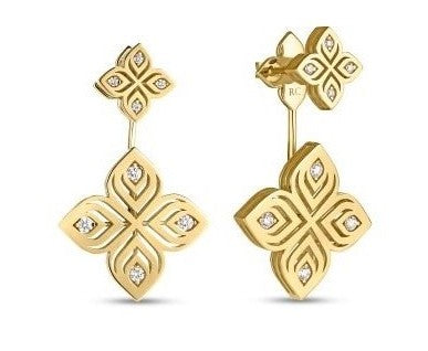 Roberto Coin 18K YELLOW GOLD ARABESQUE CONVERTIBLE DIAMOND FLOWER DROP EARRINGS