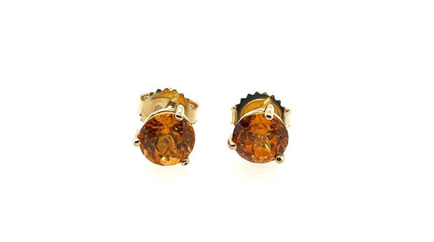 14K Yellow Gold Round Garnet Stud Earrings