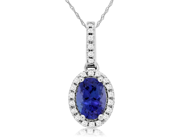14K White Gold Tanzanite Diamond Halo Pendant
