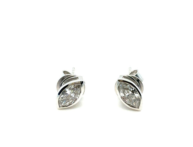 14K White Gold Marquis Diamond Stud Earrings