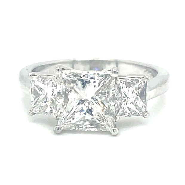 Platinum Three Stone Princess Cut Gem Platinum Diamond  Engagement Ring