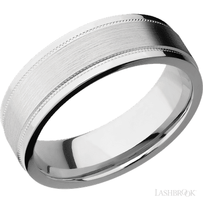 Lashbrook 7 Mm Wide Flat Stepped Edges Milgrain 14K White Gold Band