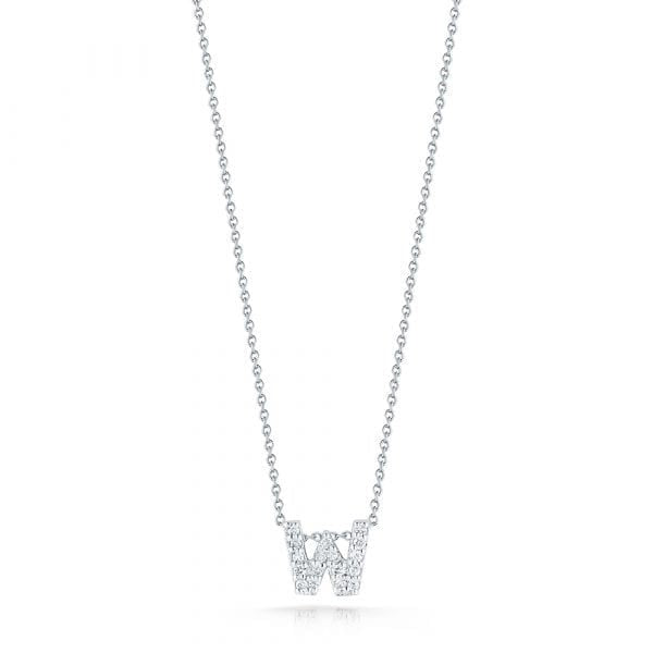 Roberto Coin 18K WHITE GOLD TINY TREASURES DIAMOND LOVE LETTER “W” NECKLACE