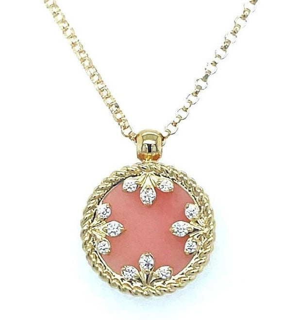 18K YELLOW GOLD VENETIAN MEDALLIONS SMALL DIAMOND AND MOTHER OF PEARL NECKLACE