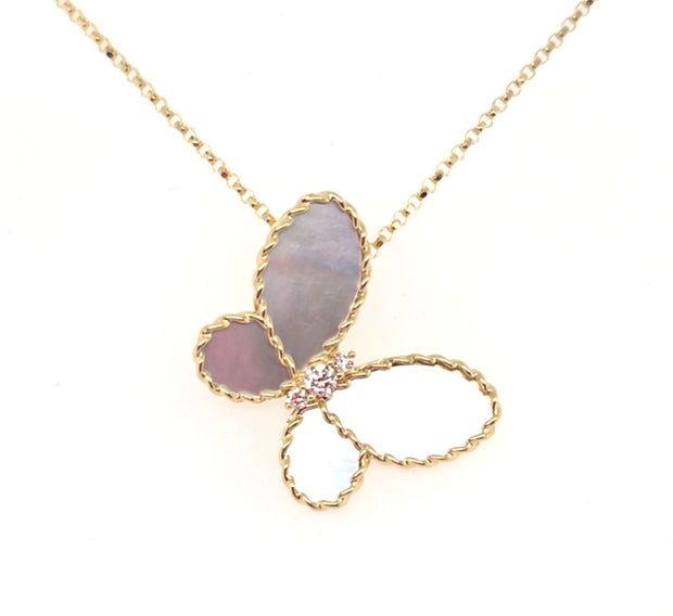 ROBERTO COIN 18K YELLOW GOLD JASMINE DIAMOND & MOTHER OF PEARL BUTTERFLY NECKLACE