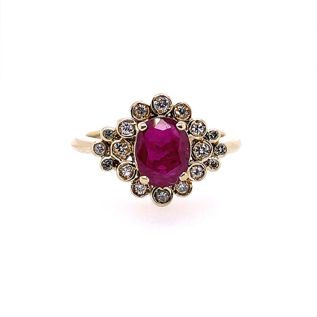 14K Yellow Gold Estate Ruby And Diamond Ring