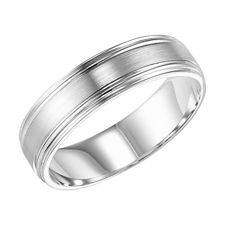 14K White Gold Comfort Fit Goldman Luxe Wedding Band Featuring Brushed Finish And Double Stepped Edge