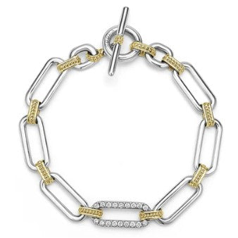 LAGOS Signature Caviar Sterling Silver & 18K Link Diamond Bracelet